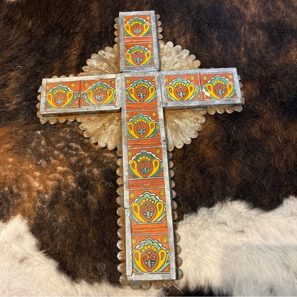 Mexicana tin wall cross 15”